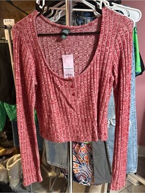 wild fable Ribbed Scoop-Neck Long Sleeve Top - Rose Pink